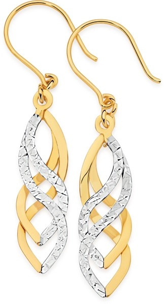 9ct Gold Two Tone Spiral Drop Earrings