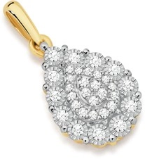 9ct Two Tone Gold Diamond Pear Shaped Pendant