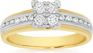 9ct Two Tone Gold Diamond Square Ring