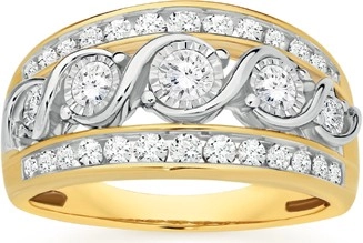 9ct Two Tone Gold Diamond Wide Swirl Band