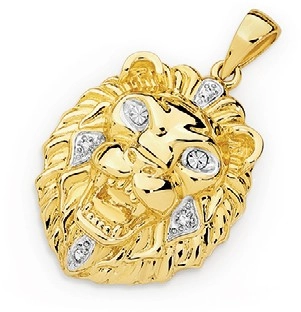 9ct Two Tone Lion Head Gents Pendant with Diamonds