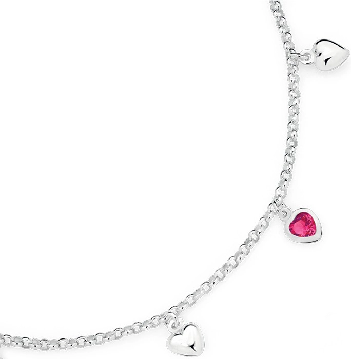 Sterling Silver 17cm Belcher Multi Heart Charm Bracelet