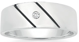 Sterling Silver 7.5mm Cubic Zirconia Diagonal Stripe Gents Ring