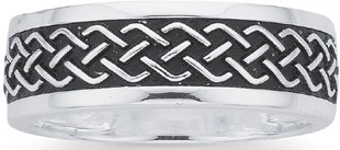 Sterling Silver 7.5mm Oxidised Plait Gents Band