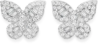 Sterling Silver Baguette Cubic Zirconia Butterfly Earrings