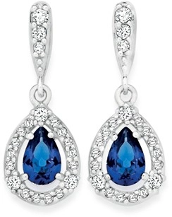 Sterling Silver Created Sapphire & Cubic Zirconia Cluster Drop Earrings