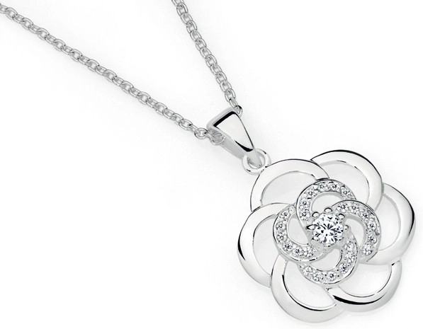 Sterling Silver Cubic Zirconia Flower Pendant