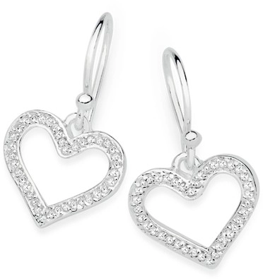 Sterling Silver Cubic Zirconia Heart Hook Earrings