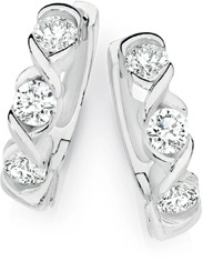 Sterling Silver Cubic Zirconia Hugs & Kisses Huggie Earrings