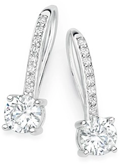 Sterling Silver Cubic Zirconia on Cubic Zirconia Hook Earrings