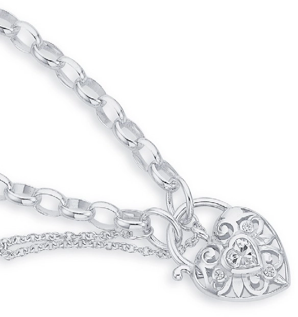 Sterling Silver Cubic Zirconia Padlock Bracelet