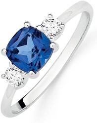 Sterling Silver Dark Blue Cubic Zirconia Cushion Dress Ring