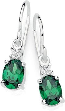 Sterling Silver Dark Green Cubic Zirconia Hook Drop Earrings