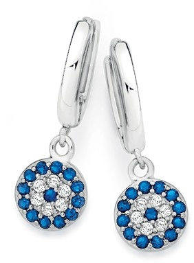 Sterling Silver Evil Eye Hoop Drop Earrings