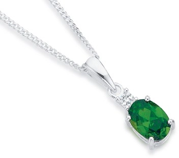 Sterling Silver Green Cubic Zirconia Oval Pendant