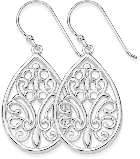 Sterling Silver Large Pear Filigree Scroll Drops