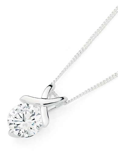 Sterling Silver Large Round Cubic Zirconia Kiss Pendant