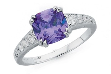 Sterling Silver Lavender Cubic Zirconia Square Dress Ring