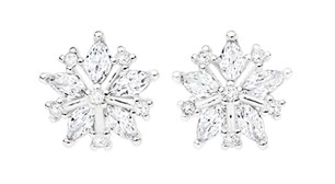 Sterling Silver Marquise Cubic Zirconia Fancy Snowflake Earrings