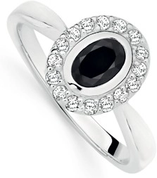 Sterling Silver Oval Black Cubic Zirconia Cluster Ring