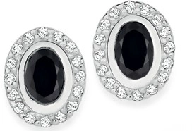 Sterling Silver Oval Black Cubic Zirconia Cluster Stud Earrings