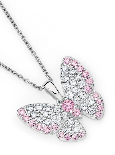 Sterling Silver Pave Pink Cubic Zirconia Butterfly Pendant