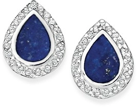 Sterling Silver Pear Lapis & Cubic Zirconia Stud Earrings