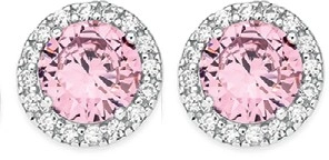 Sterling Silver Pink Cubic Zirconia Cluster Stud Earrings