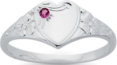 Sterling Silver Pink Cubic Zirconia Fancy Heart Signet Ring