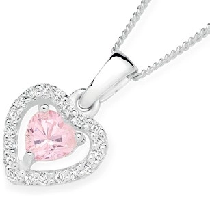 Sterling Silver Pink Cubic Zirconia Heart Pendant