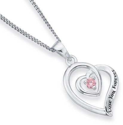 Sterling Silver Pink Cubic Zirconia Love You Forever Heart Pendant