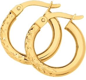 9ct Gold 10mm Diamond-Cut Front Hoop Earrings