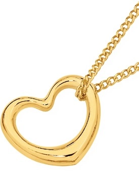 9ct Gold 14mm Open Heart Floating Pendant