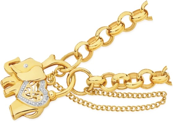 9ct Gold 19cm Solid Belcher Diamond Padlock Bracelet