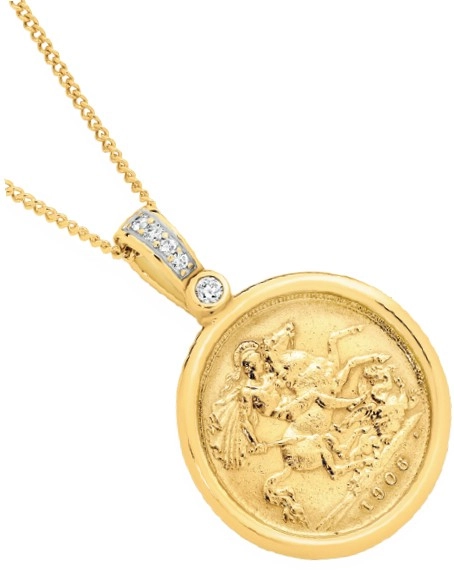 9ct Gold 22ct Gold Diamond Half Sovereign Enhancer Pendant Set