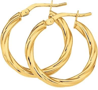 9ct Gold 2.5x15mm Twist Hoop Earrings