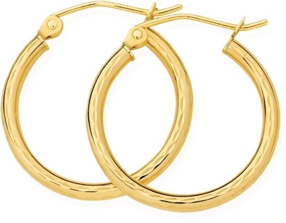 9ct Gold 2x15mm Diamond-cut Hoop Earrings