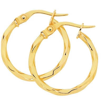 9ct Gold 2x15mm Twist Hoop Earrings