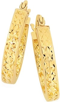 9ct Gold 3x15mm Diamond-cut Hoop Earrings