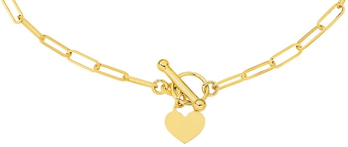 9ct Gold 45cm Paperclip Fob with Heart Charm Necklet