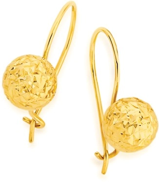 9ct Gold 8mm Diamond-cut Euroball Earrings