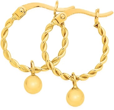 9ct Gold Ball Drop Twist Hoop Earrings