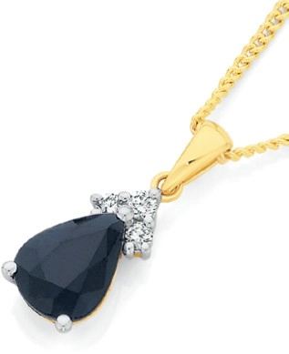 9ct Gold Black Sapphire & Diamond Pear Pendant