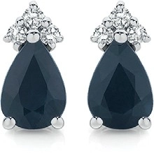 9ct Gold Black Sapphire & Diamond Pear Shape Stud Earrings