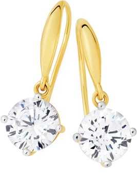 9ct Gold Cubic Zirconia 7mm Round Hook Earrings