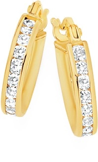 9ct Gold Cubic Zirconia Hoop Earrings