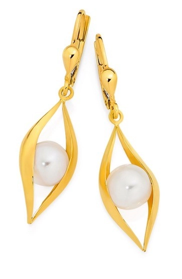 9ct Gold Cultured Freshwater Pearl Lever Back Earrings