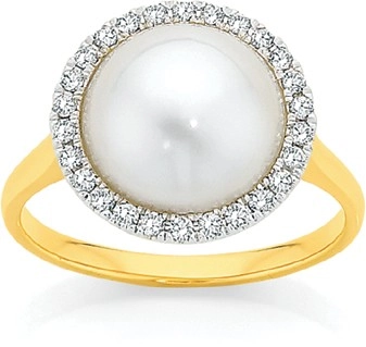 9ct Gold Cultured Mabe Pearl & Diamond Ring