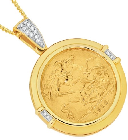 9ct Gold Diamond 22ct Gold Half Sovereign Enhancer Pendant