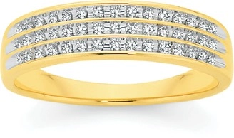 9ct Gold Diamond 3 Row Band